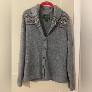 Women’s Vintage Woolrich Collared Blue Wool Long Sleeve Cardigan with Buttons